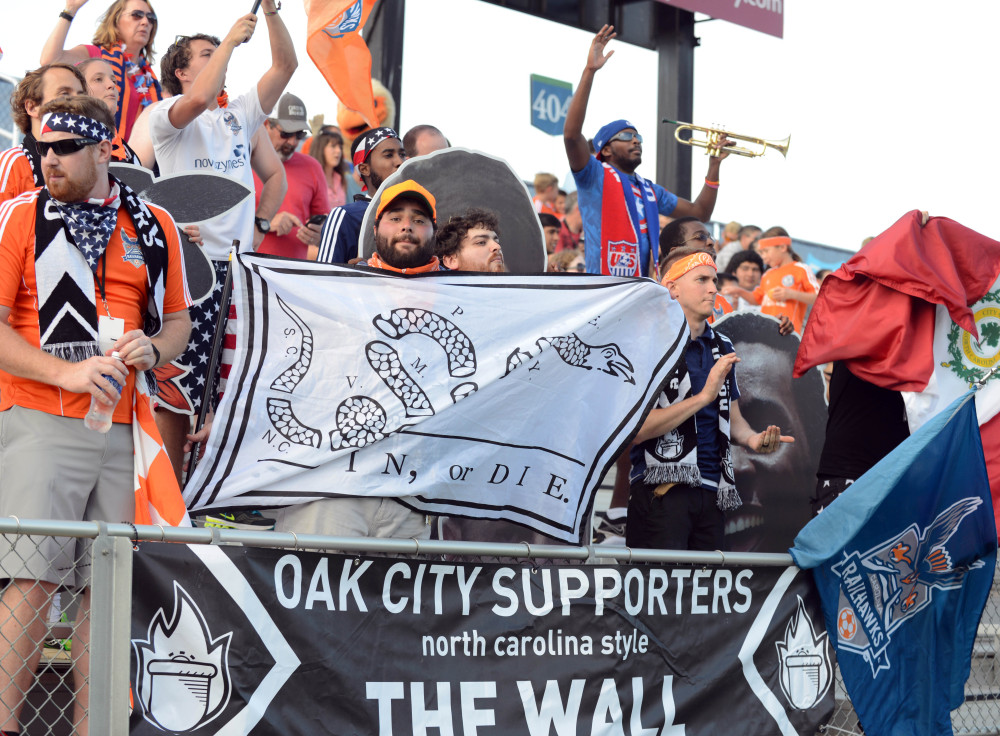 Railhawks's Oak City Supporters during their game versus Minnesota United FC (Photo: Rob Kinnan-Carolina RailHawks)