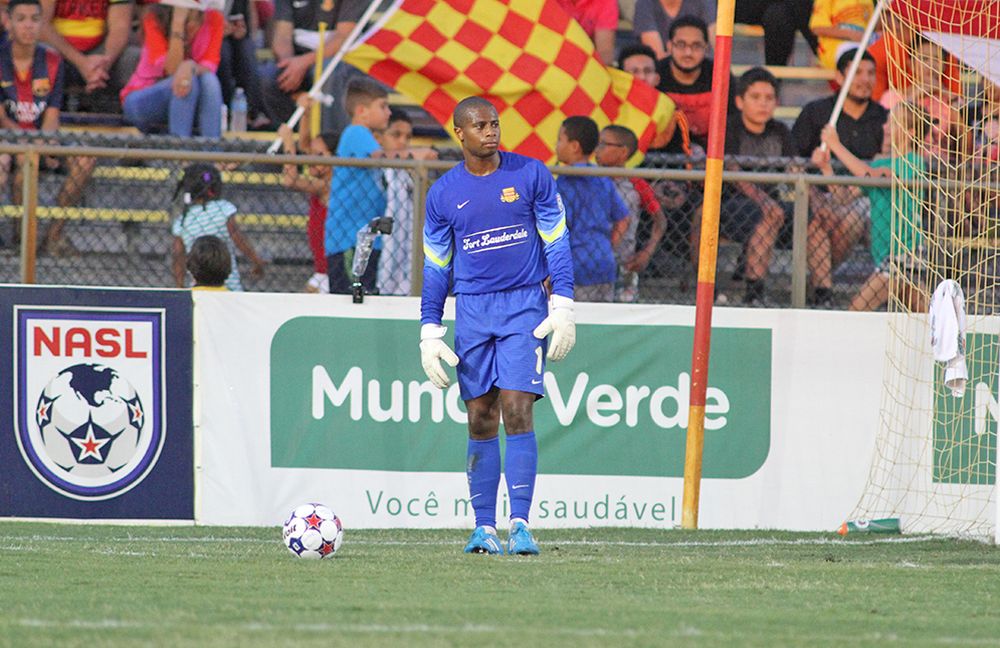 Josh Ford in action for the Strikers in his debut against Indy Eleven on June 6 at Lockhart Stadium. (Mandatory photo credit: Jon van Woerden / Fort Lauderdale Strikers)