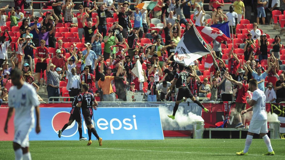 Aly Hassan celebrated his goal against the Carolina Railhawks (Photo: Ottawa Fury FC)