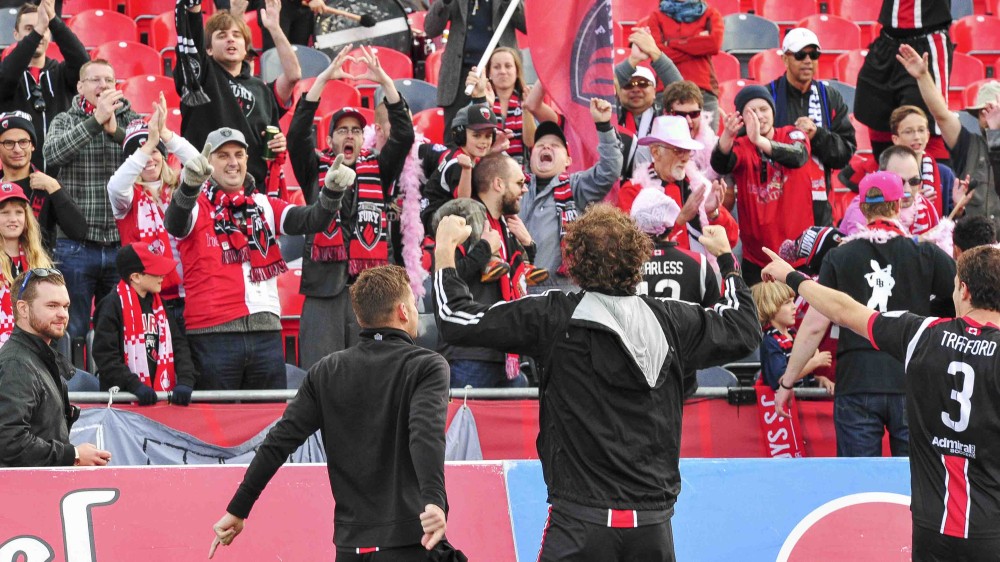 Fury players celebrate in front of the stands at TD Place (Photo: Ottawa Fury)