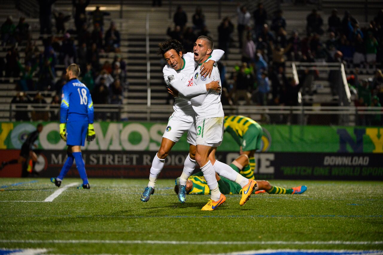 Walter Restrepo and Sebastian Guenzatti celebrate the second goal (Photo: New York Cosmos)